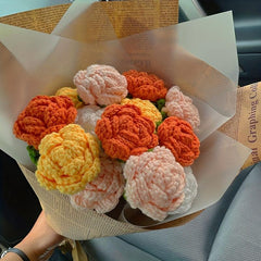 1pc Rose Flower Hand Knit Woolen Bouquet for DIY Crafts