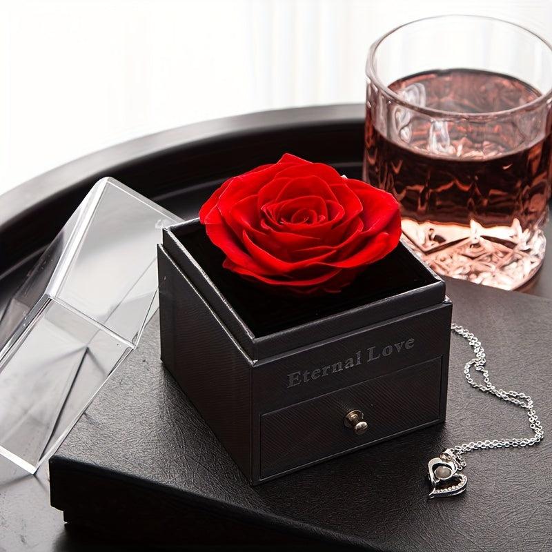 Preserved Real Rose & I Love You Necklace, Birthday Gift for Women Mom Her