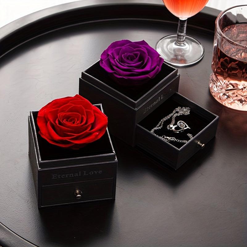 Preserved Real Rose & I Love You Necklace, Birthday Gift for Women Mom Her