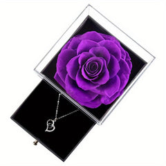 Preserved Real Rose & I Love You Necklace, Birthday Gift for Women Mom Her