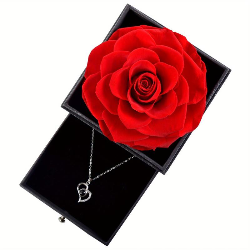 Preserved Real Rose & I Love You Necklace, Birthday Gift for Women Mom Her