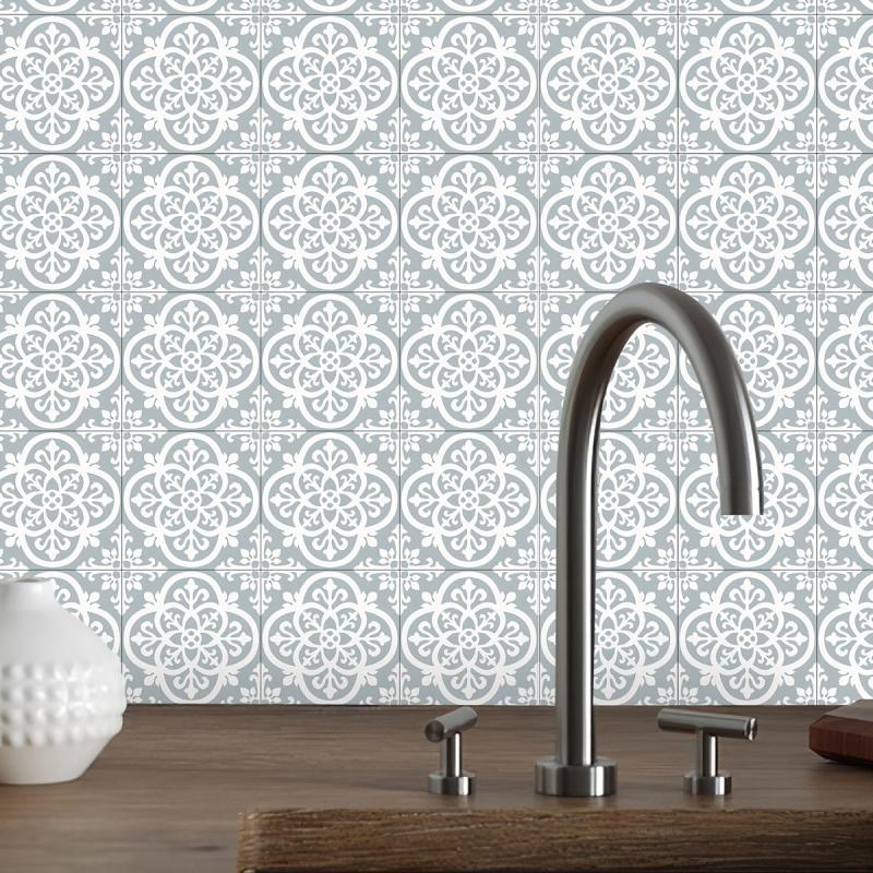 10pcs Light Grey Kitchen Wall Tile Stickers Self Adhesive Waterproof