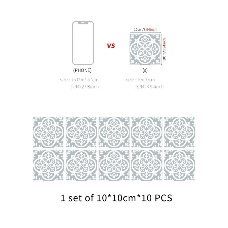 10pcs Light Grey Kitchen Wall Tile Stickers Self Adhesive Waterproof