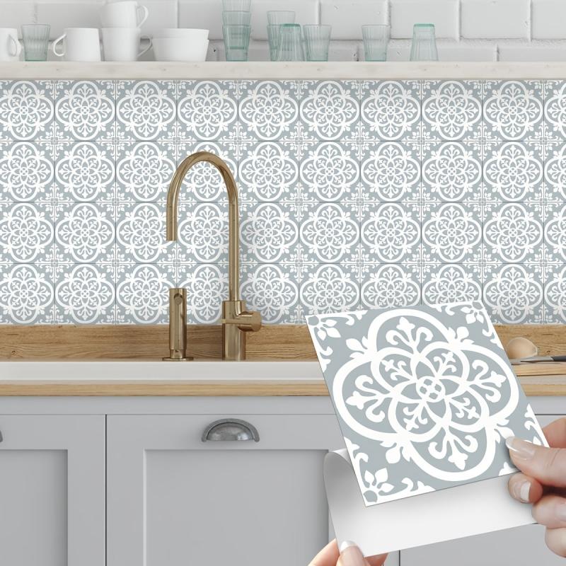 10pcs Light Grey Kitchen Wall Tile Stickers Self Adhesive Waterproof