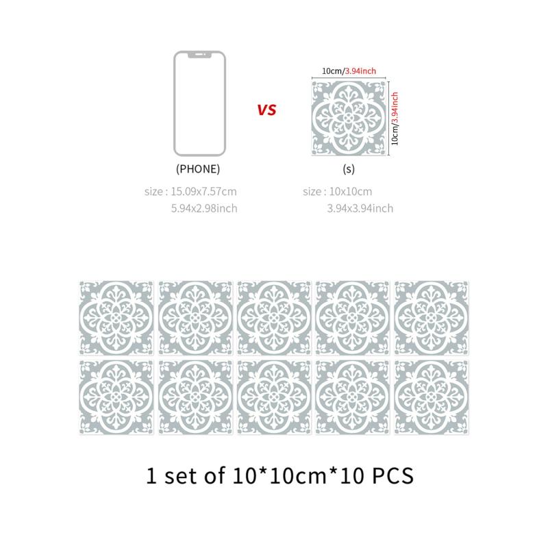 10pcs Light Grey Kitchen Wall Tile Stickers Self Adhesive Waterproof