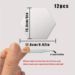 12pcs Hexagon Mirror Wall Stickers - DIY Removable Mirror Stickers For Walls