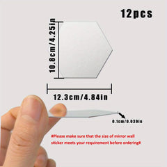 12pcs Hexagon Mirror Wall Stickers - DIY Removable Mirror Stickers For Walls