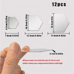 12pcs Hexagon Mirror Wall Stickers - DIY Removable Mirror Stickers For Walls