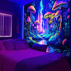 Mysterious Mushroom Forest Fluorescent Wall Hanging