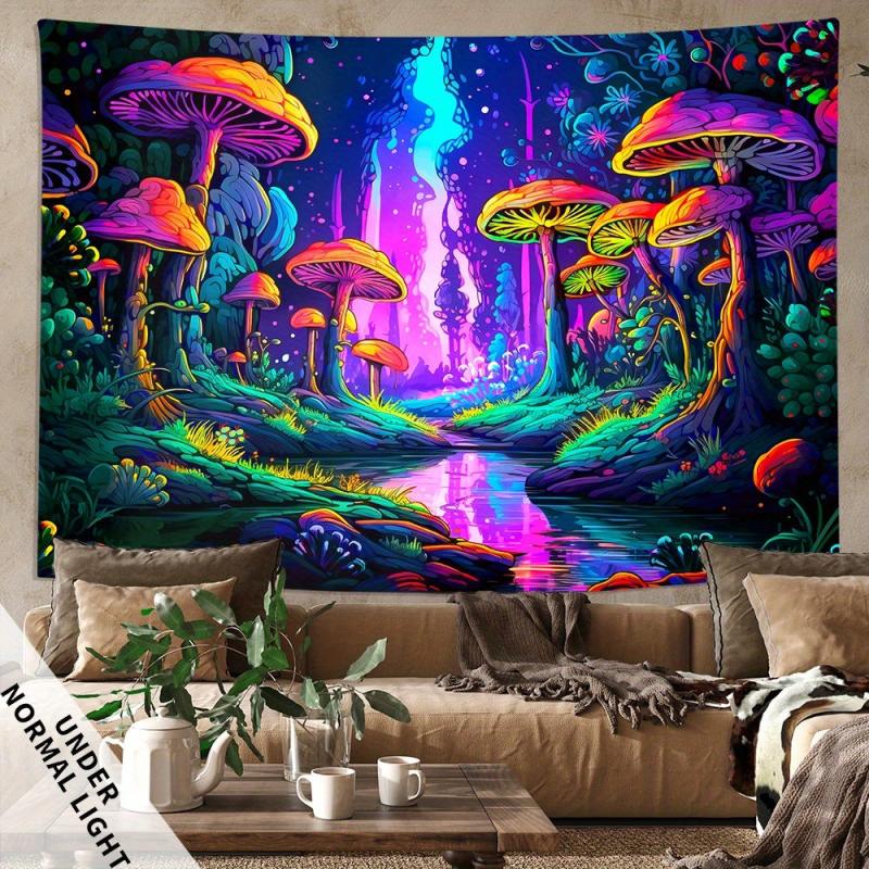 Mysterious Mushroom Forest Fluorescent Wall Hanging