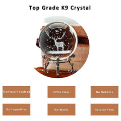 2.4in 3D Inner Carving Christmas Deer Crystal Ball Paperweight