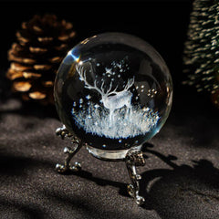 2.4in 3D Inner Carving Christmas Deer Crystal Ball Paperweight