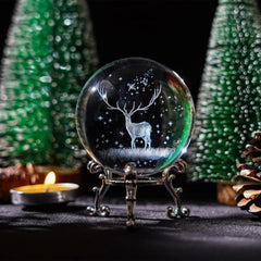2.4in 3D Inner Carving Christmas Deer Crystal Ball Paperweight