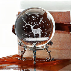 2.4in 3D Inner Carving Christmas Deer Crystal Ball Paperweight