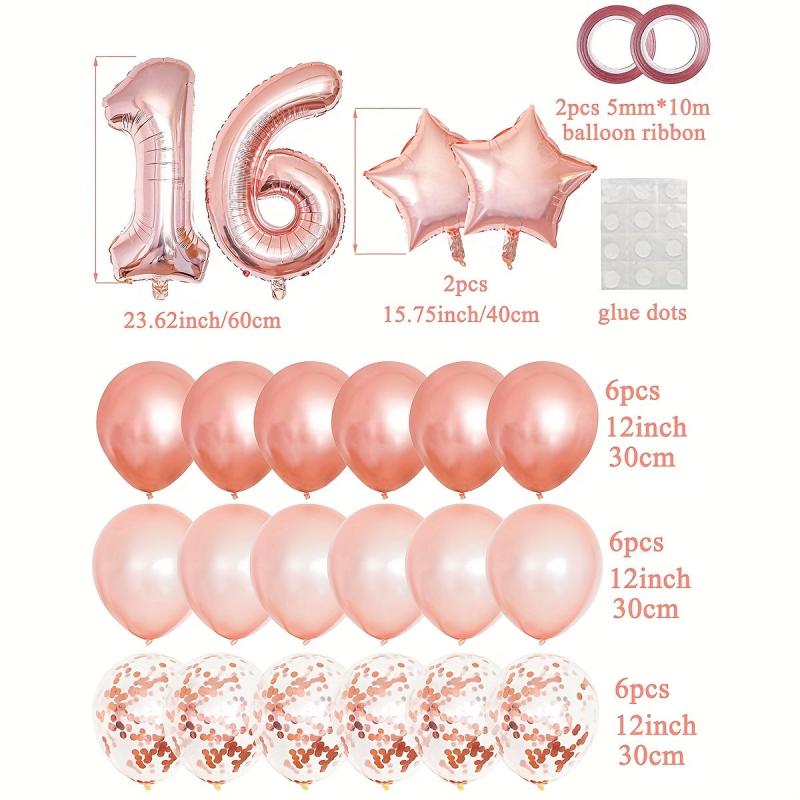 25pcs Rose Golden Mixed Balloons 16th Birthday Party Decorations