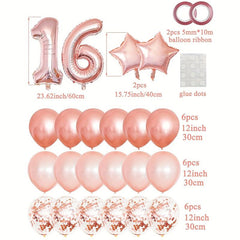 25pcs Rose Golden Mixed Balloons 16th Birthday Party Decorations