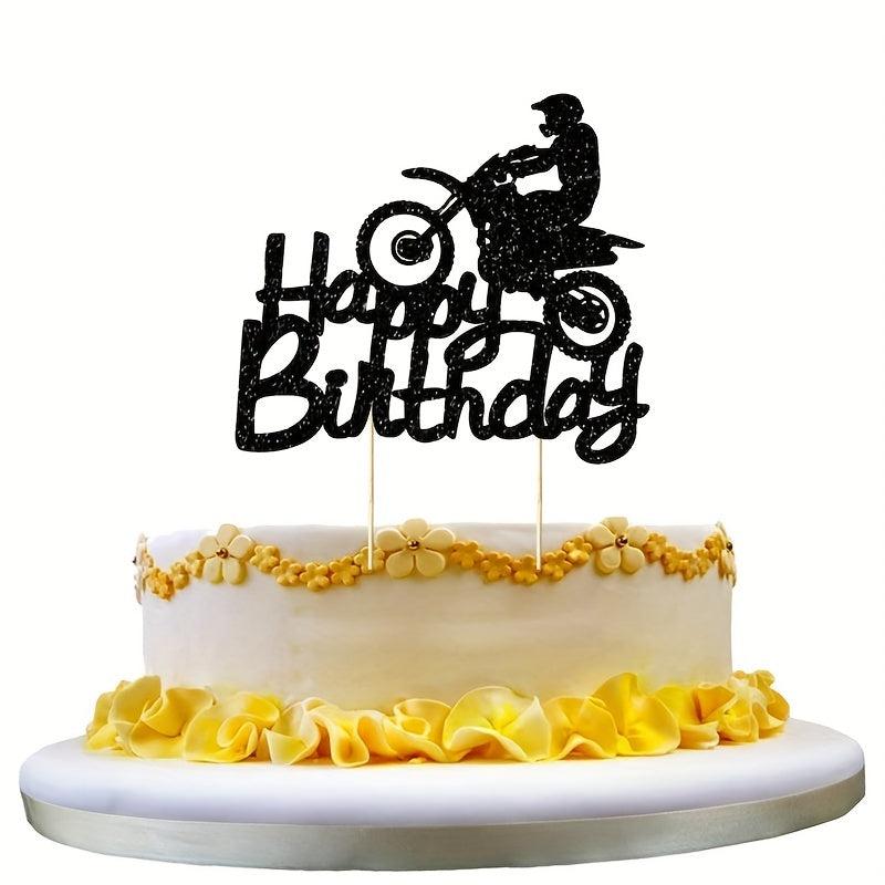 Golden Racing Boy Acrylic Cake Topper for Motorcycle Birthday Party
