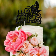 Golden Racing Boy Acrylic Cake Topper for Motorcycle Birthday Party