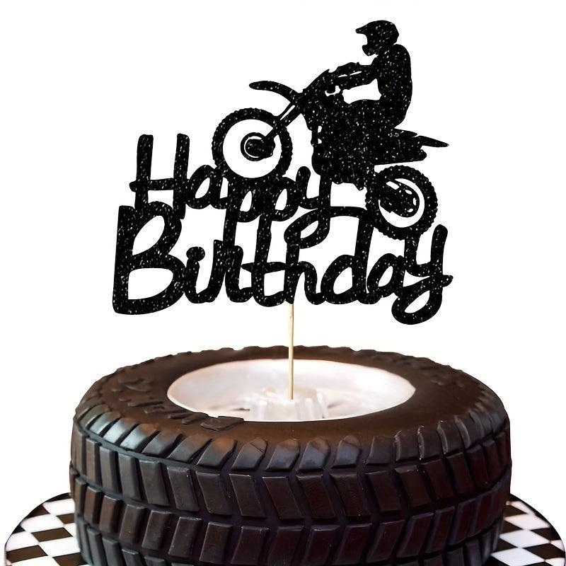 Golden Racing Boy Acrylic Cake Topper for Motorcycle Birthday Party