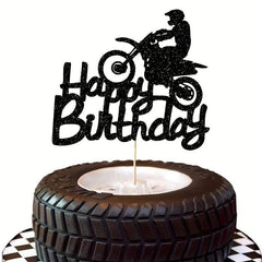 Golden Racing Boy Acrylic Cake Topper for Motorcycle Birthday Party