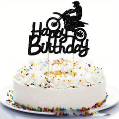 Golden Racing Boy Acrylic Cake Topper for Motorcycle Birthday Party