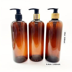 16oz Amber Shampoo Bottle with Bamboo Pump