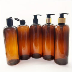 16oz Amber Shampoo Bottle with Bamboo Pump