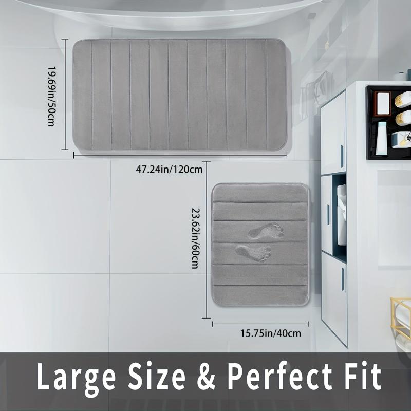 2pc Soft Memory Foam Bath Mat Absorbent Bathroom Rug