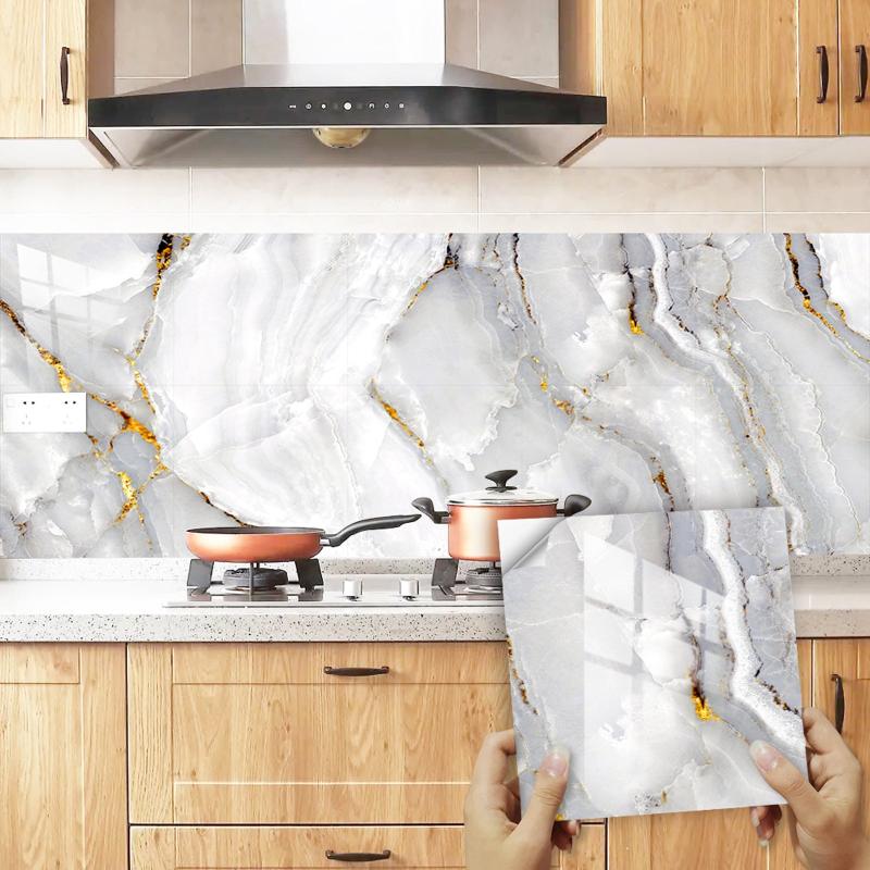 10pcs Marble Tile Sticker Waterproof Wall Stickers Home Decor