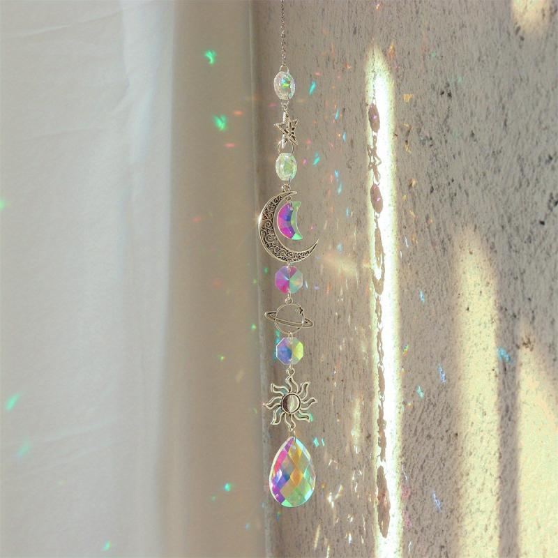 Crystal Sun Catcher Wind Chime Moon & Sun Wings Pendant Home Decor