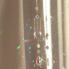 Crystal Sun Catcher Wind Chime Moon & Sun Wings Pendant Home Decor