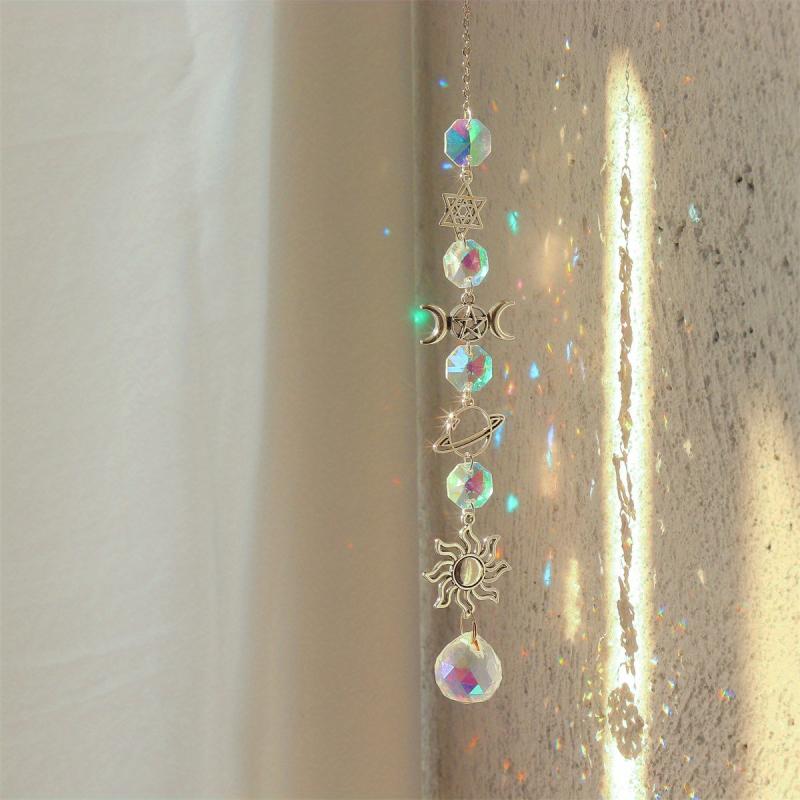 Crystal Sun Catcher Wind Chime Moon & Sun Wings Pendant Home Decor