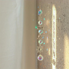 Crystal Sun Catcher Wind Chime Moon & Sun Wings Pendant Home Decor