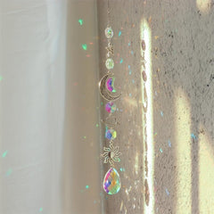 Crystal Sun Catcher Wind Chime Moon & Sun Wings Pendant Home Decor