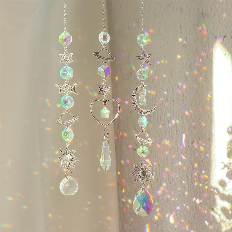 Crystal Sun Catcher Wind Chime Moon & Sun Wings Pendant Home Decor