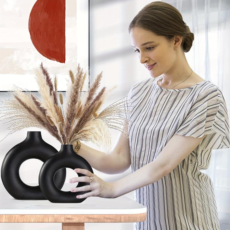 2pcs Ceramic Vase Set Matte Pampas Flower Vases Modern Boho Decor