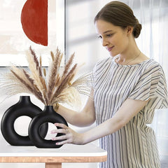 2pcs Ceramic Vase Set Matte Pampas Flower Vases Modern Boho Decor
