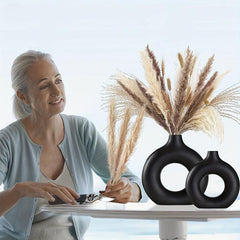 2pcs Ceramic Vase Set Matte Pampas Flower Vases Modern Boho Decor