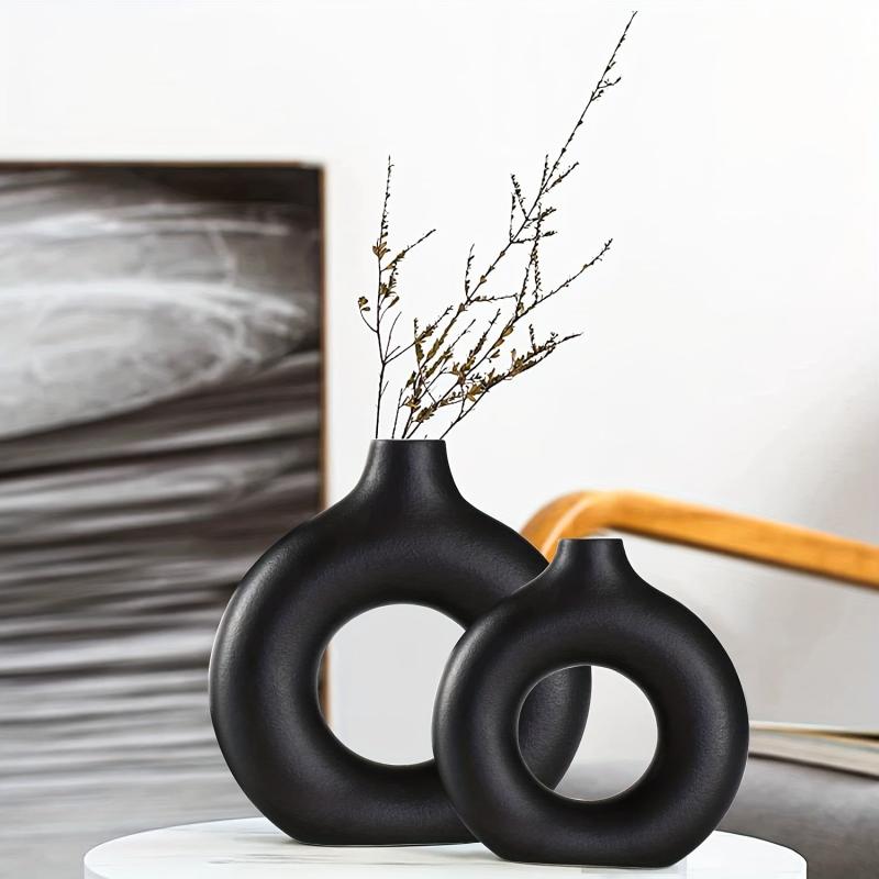 2pcs Ceramic Vase Set Matte Pampas Flower Vases Modern Boho Decor