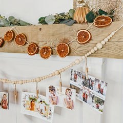 Boho Wood Bead Garland Photo Display with 7 Clips - Home Decor