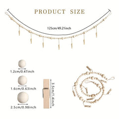 Boho Wood Bead Garland Photo Display with 7 Clips - Home Decor