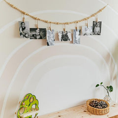 Boho Wood Bead Garland Photo Display with 7 Clips - Home Decor