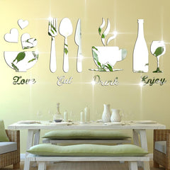 17-Piece Kitchen Wall Decor Acrylic Mirror Stickers - DIY 3D Mirror Decal