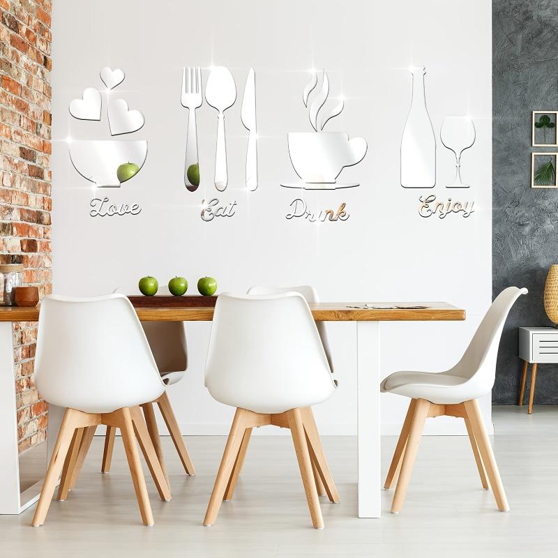 17-Piece Kitchen Wall Decor Acrylic Mirror Stickers - DIY 3D Mirror Decal