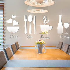 17-Piece Kitchen Wall Decor Acrylic Mirror Stickers - DIY 3D Mirror Decal
