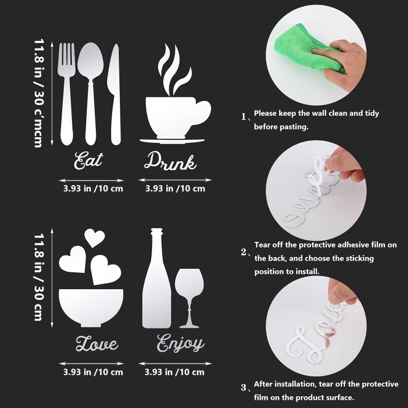 17-Piece Kitchen Wall Decor Acrylic Mirror Stickers - DIY 3D Mirror Decal