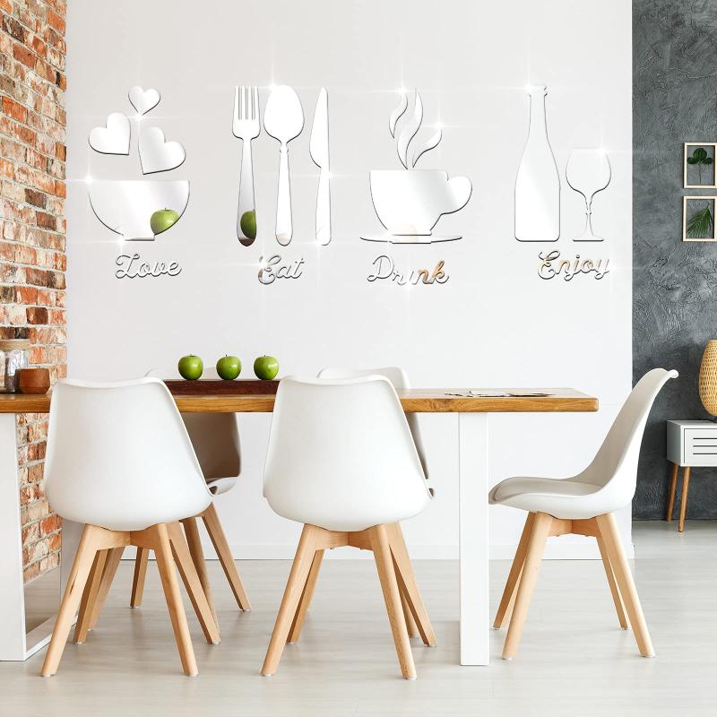 17-Piece Kitchen Wall Decor Acrylic Mirror Stickers - DIY 3D Mirror Decal