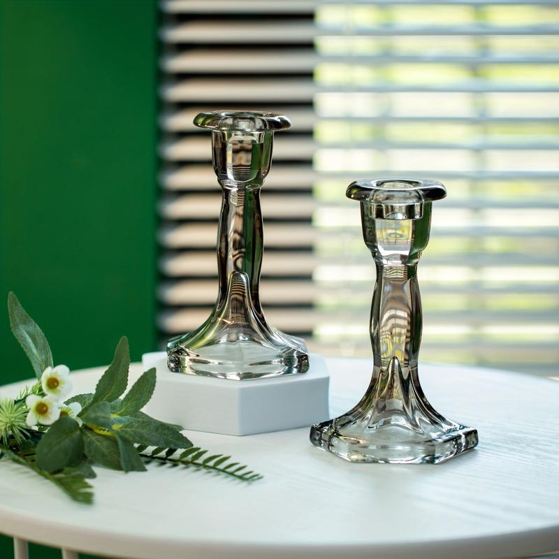 Grey Glass Taper Candle Holder for Centerpieces