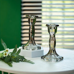 Grey Glass Taper Candle Holder for Centerpieces