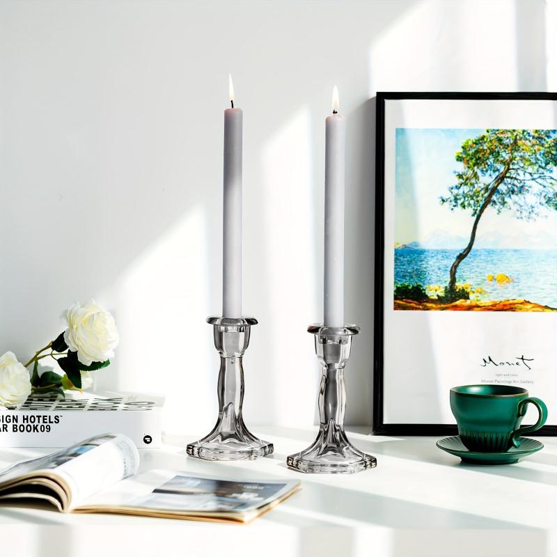 Grey Glass Taper Candle Holder for Centerpieces